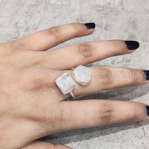 Joyería de piedra en bruto, anillo de mujer, piedra lunar arcoíris Natural, piedra preciosa, piedra natal de junio, joyería de piedra doble, anillo de Plata de Ley 925 - Product Image 2