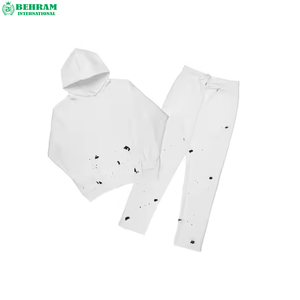 Ensemble respirant : Sweat à capuche et pantalon évasé en molleton 100% coton, teint uni, avec patch brodé et pantalon de survêtement - Product Image 3