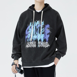 Sudadera con Capucha Personalizada de Estilo Vintage, Extra Grande, de Felpa, Lavada al Ácido, con Parches, para Hombre - Product Image 3