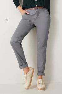 Pantalones casuales de estilo callejero para mujer, pantalones ajustados con cintura elástica, Pantalones chinos cónicos delanteros planos, Pantalones chinos de vestir - Product Image 4