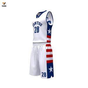Uniformes de basket-ball respirables bleus et blancs faits sur commande d'OEM plus la conception de sublimation imprimée par taille - Product Image 3