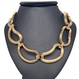 Collar de cadena de eslabones de remolino chapado en oro amarillo de 14K, joyería de moda de estilo Vintage Unisex con trabajo de acabado dorado mate y brillante - Product Image 1