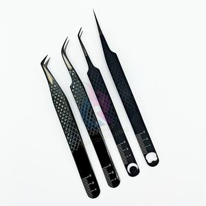 Pinzas de extensión de pestañas antiestáticas de acero inoxidable sostenible negro de precisión profesional Revamp International CNC personalizado - Product Image 2