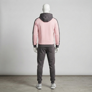Conjunto Deportivo para Hombre, Sudadera con Capucha Rosa y Gris, Mangas con Rayas en Contraste, Pantalones Deportivos, Ropa Deportiva Informal para Gimnasio y Entrenamiento - Product Image 4
