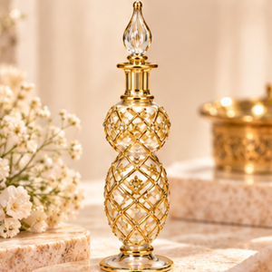 Flacons de parfum en verre soufflé à la main avec décoration en treillis doré, flacons d'attar de luxe faits à la main avec bouchons en verre - Product Image 4
