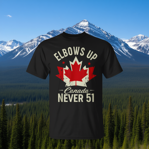 T-Shirt Promozionale con Bandiera Canadese 'Elbows Up Canada Never 51' - Abbigliamento per Sostenere il Paese - Product Image 3