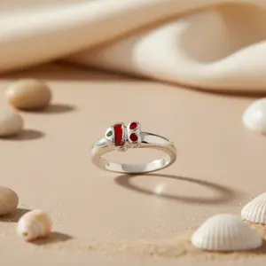 Anillo de Piedra Roja Vintage con Baño de Rodio 925 para Mujer - Product Image 3