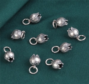 Sterling Silver S925 Silver Flower Tulip Bud Small Floral Earring Jewelry Making Supplies <b>Bracelet</b> DIY <b>Charm</b> - Product Image 1