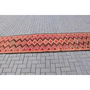 Vintage Turkish Rug, 2.8x13.5 ft <b>Runner</b> Rug, <b>Red</b> Brown Floral Rug - Product Image 3