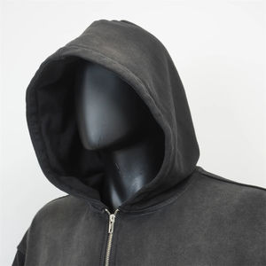 Sweat-shirt vintage personnalisé de haute qualité 100% coton, lavage à l'acide, épaules tombantes, double fermeture éclair, pour hommes - Product Image 3