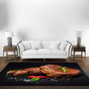 Tapis imprimé Steak aux épices, Tapis doux à poils, Tapis décoratif Steak - Product Image 1