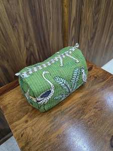 Green Animal Print Quilted Zipper Eco-Friendly for Case <b>Set</b> Vintage Style Durable Water Resistant <b>Makeup</b> Storage Small - Product Image 3