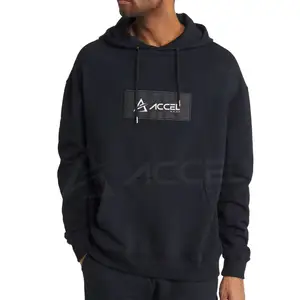 2024 Hoodies de grandes dimensões para homens com logotipo personalizado de fábrica, preto liso, de algodão, com estampa branca e vermelha, essencial para o inverno