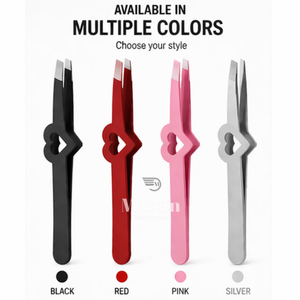 Pinzas para Cejas Negras de Acero Inoxidable con Punta Inclinada, Herramienta de Belleza para Depilación de Precisión, Agarre en Forma de Corazón Antideslizante - Product Image 5