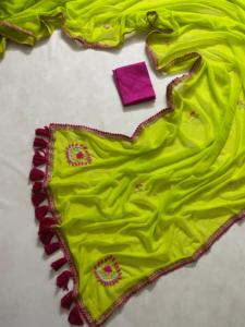 Le plus recherché indien traditionnel exclusif doux Georgette Saree travail manuel Dhaga Buta travail fête de mariage porter à séchage rapide indien - Product Image 3