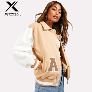 Women's 100% Polyester Autumn Varsity Jacket Oversize <b>Quilted</b> Chenille Embroidery Plain Dyed Windproof Knitted - Product Image 6