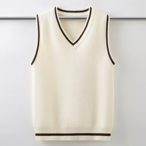 Logo personnalisé lettres jacquard pull sans manches col en V pour hommes pull gilet tricoté pull-over tricots - Product Image 3