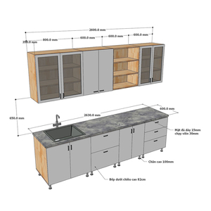 Module d'armoire de cuisine moderne de 2,6 m, résistant à l'humidité, en chêne et panneau de bois MDF BTB68017 - Product Image 4