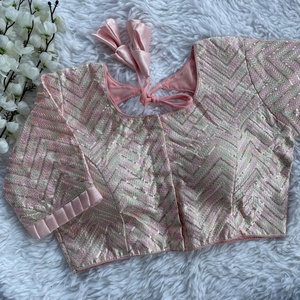 Blusa de trabajo de secuencia bordada Vintage para mujer, ropa de fiesta étnica de lujo de seda de Milán Lista de calidad de exportación India - Product Image 4