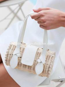 Bolso de mimbre cilíndrico redondo personalizado colorido, bolso de moda para mujer, producción OEM para empresas - Product Image 1