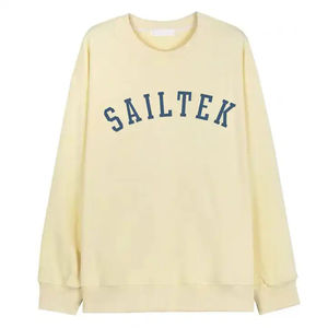 Sudadera de cuello redondo de algodón orgánico con logotipo personalizado 2025 para mujer, de alta calidad bordadas sudaderas con capucha, Jersey Beige de posición frontal - Product Image 5