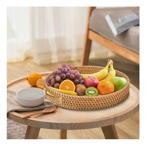 Venta caliente Tamaño personalizado Rectángulo y forma redonda Bandeja de ratán artesanal Venta al por mayor Bebidas Bandeja para servir Cestas de almacenamiento - Product Image 2