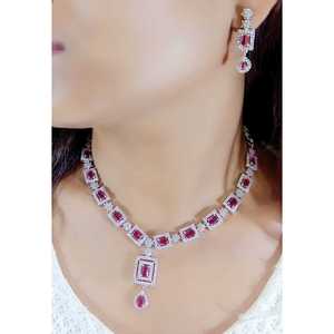 <b>Ruby</b> Square Emerald Cut Wedding <b>Necklace</b> - Product Image 1