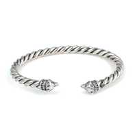 Brazalete Unisex de Plata de Ley 925 con Cabeza de Lobo Pequeña y Diseño Trenzado |   Joyería Turca Hecha a Mano, Marca NUSRET, Moderna, 6.2cm, 19.14g
