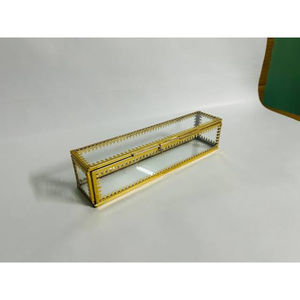 Great Quality Golden Vintage Glass Lidded Rectangle Jewelry Box Clear Glass & Brass <b>Metal</b> Storage Jewelry Box Makeup Organizer - Product Image 2