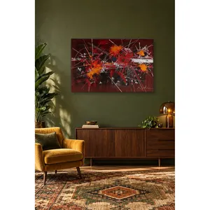 Fida Georges Mathieu, coups de pinceau explosifs sur fond rouge, impression sur toile - Product Image 4