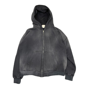 Sudadera con capucha de algodón 100% de alta calidad personalizada con cremallera de doble capa lavado con ácido y bolsillos desgastados bordados - Product Image 1