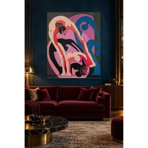 Fida Kirchner Deux acrobates sur fond rose et bleu, impression sur toile - Product Image 5