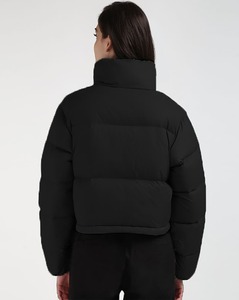 Custom High Quality Women Pockets <b>Black</b> Colour Cropped Bubble Puffer Jacket - Product Image 4