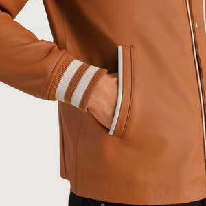 Blouson universitaire en cuir de mouton marron beige style vintage Willis, brodé, décontracté, style universitaire urbain, tailles XS-XL pour l'automne - Product Image 6
