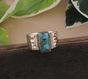 Handmade Sterling Silver Turquoise Inlay <b>Ring</b> Wide Band Rustic <b>Statement</b> <b>Ring</b> <b>for</b> Men & <b>Women</b> Southwestern Boho Jewelry - Product Image 1