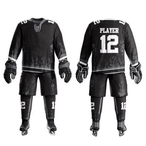 Maillot de hockey personnalisé à manches longues pour hommes, femmes, jeunes, Noir et bleu