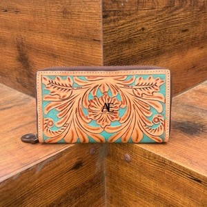 Elegante billetera turquesa para mujer con tallado a mano forro de cuero genuino lindo multiuso funda de teléfono embrague para damas - Product Image 3