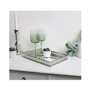 New Metal Rectangular Shape Frame With Mirror High Quality Finishing Tray Serving For Wine & Juice Glasses