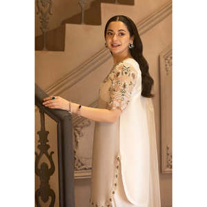 Vestido de Fiesta de Boda Blanco Modesto para Mujer, Traje Pakistaní Farshi Shalwar, Chifón con Bordado Floral, Largo hasta el Suelo, Elegante - Product Image 4