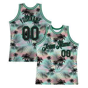 Maillot de basket-ball authentique à motifs de feuilles de palmier tropicales, taille plus, impression par sublimation personnalisée, col haut, fabrication pakistanaise de haute qualité pour hommes - Product Image 1