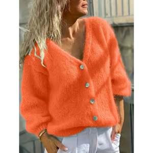 Cardigan long en tricot à manches courtes et col en V imprimé pour femme, pour le printemps et l'été - Product Image 5