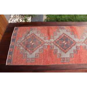 2.7x10.8 ft Rug, Turkish Rug, Vintage <b>Red</b> <b>Wool</b> Ombr Rug - Product Image 5