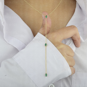 Moda caliente llega Lariat collar 14K oro sólido punta gota collar de Esmeralda natural cadena larga piedra natal producible In10K/18K - Product Image 5