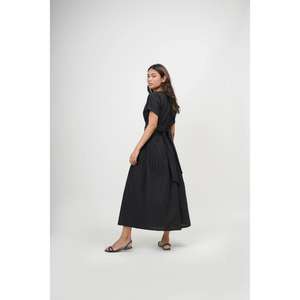 Vestido Casual Largo Hasta el Suelo con Cuello en V y Manga Corta para Mujer, Color Negro, Estilo Envolvente, Elegante, Holgado, Natural, para Verano - Product Image 4