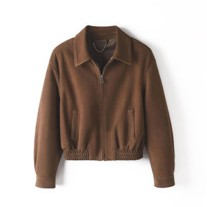 Chaqueta de Cuero Estilo Bomber de Piel de Oveja con Cuello de Lazo para Mujer, Transpirable, Ecológica, Reversible, para Invierno y Otoño - Product Image 1