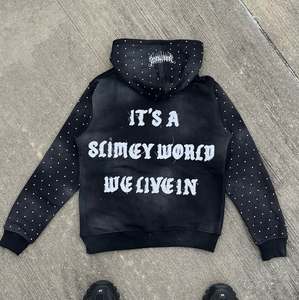 OEM Distressed Applique Embroidered Vintage <b>Hoodie</b> Heavyweight 500 Gsm French Terry Acid Wash Sun Faded <b>Zip</b> <b>up</b> Hoodies - Product Image 5