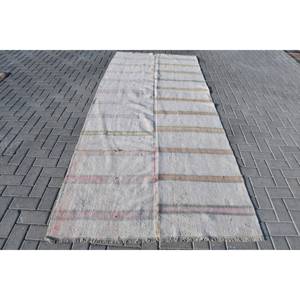 Tapis rustique en laine blanche 4.5 X 10.5ft classique Vintage Design turc motif Patchwork fait à la main pour entrée pour adolescent support en Latex - Product Image 1