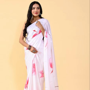 Tissu en soie satiné japonais de qualité supérieure beau saree de créateur avec travail de séquence de fil pour les vêtements de mariage ethniques indiens pour l'été - Product Image 1
