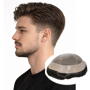 Prothèse capillaire pour hommes en cheveux humains indiens Remy 100% avec base en PU ultra-fine, style mono durable et fin, pour cheveux bouclés - Product Image 1