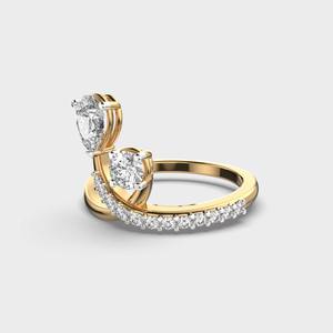 Toi et Moi - Bague de fiançailles et de mariage tendance et unique en or massif 14 carats avec diamant de forme poire de 2,0 carats cultivé en laboratoire - Product Image 2